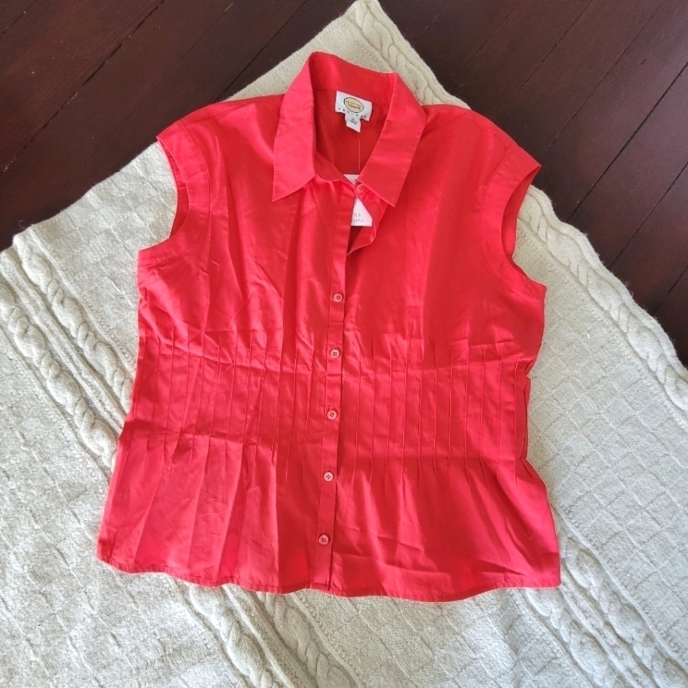 NWT Talbots Petites Pintuck Button Down Sleeveless Cotton Blouse size 16P Red
